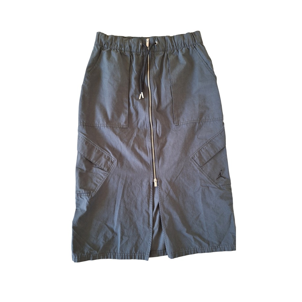 Jordan Women Grey Utility Cargo Midi Skirt Full Zip Drawstring Waist Medium